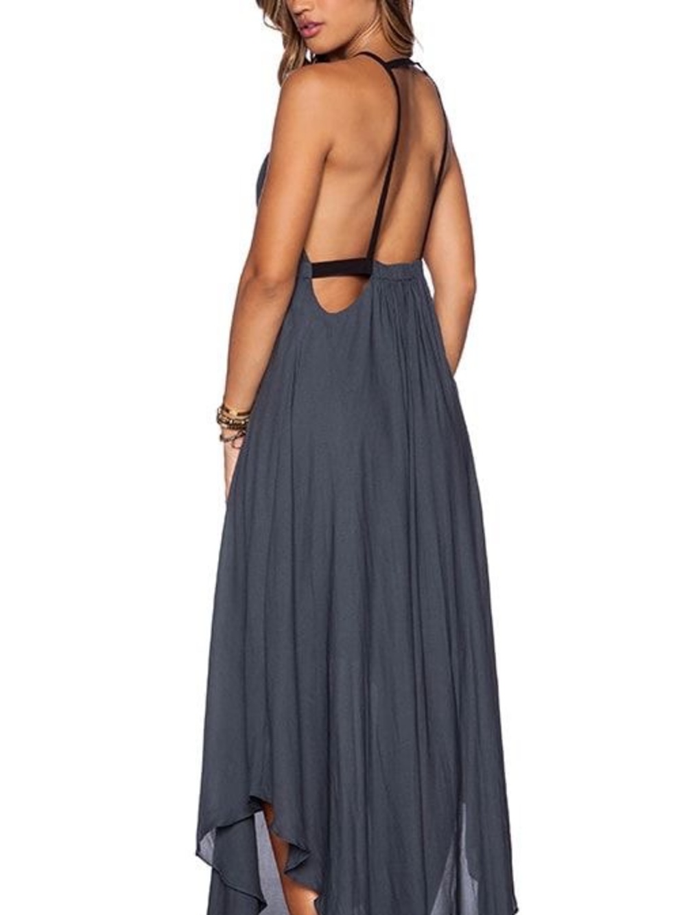 Free People Caught in the Moment Charcoal Open Back Maxi Dress Size 12